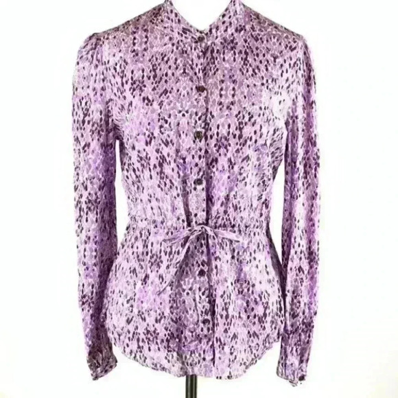 Merona top sz XS purple button-down belted career - Picture 1 of 9